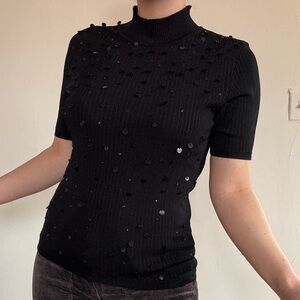 Vintage Sequined Mock Neck Top